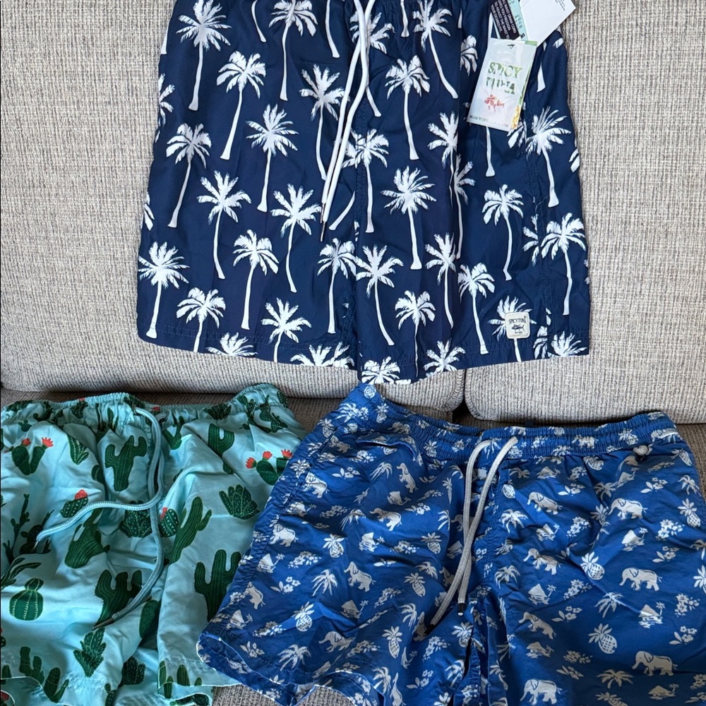 Polo by Ralph Lauren Navy Blue Swim Shorts with White Tropical Print bundle of 3